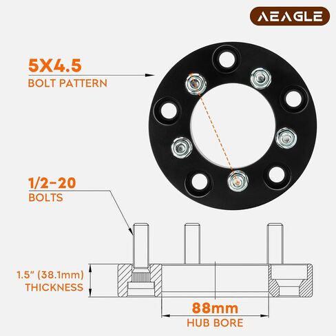محولات عجلات AEagle 5x5.5 إلى 5x4.5، 5x139.7 مم إلى 5x114.3 مم لـ Ram 1500 E150 F150 Econoline، 5 فواصل عجلات مزورة مع 1.5 بوصة 1/2-20 مسامير 88 مم تتحمل 4 قطع in Saudi Arabia
