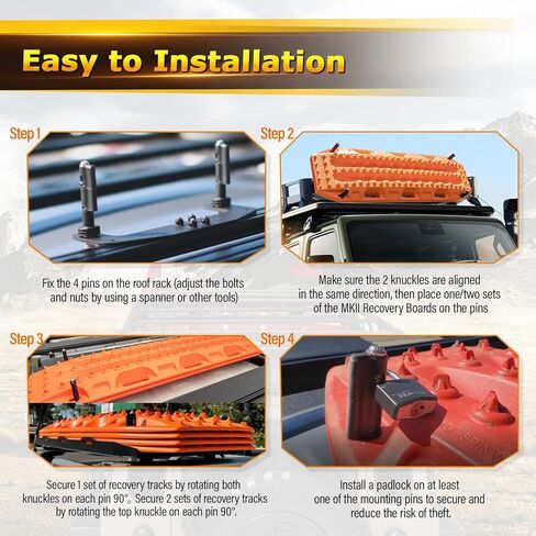Mounting Pins for Recovery Boards, Lockable Design Traction Boards Mounting Pins, Theftproof Safety Kits, Safe Mount Pins Fit for MaxTrax MKII Recovery Boards, Includes One Pack Only in Kuwait