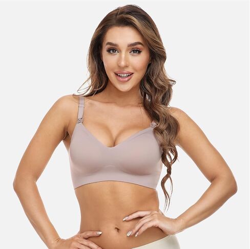 Momcozy Seamless Nursing Bra Womens Comfort Soft Breastfeeding Support Bra Maternity Wireless Bralette Beige in Saudi Arabia