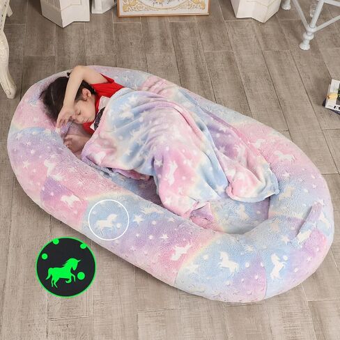 Gaint Human Dog Bed for Adults, Calming Dog Bed Fits Pet Families with Fluffy Blanket and Pillow, Oval Anti-Anxiety Bean Bag Dog Bed, Brown in Saudi Arabia
