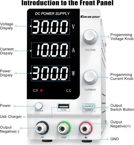 مصدر طاقة تيار مستمر متغير 120 فولت 3 أمبير مع مفتاح إخراج، مصدر طاقة منضدة تبديل منظم قابل للتعديل مع شاشة عرض طاقة LED مكونة من 4 أرقام، واجهة USB 5 فولت/2 أمبير، مقبض ضبط التشفير الدقيق in Kuwait