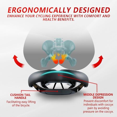 مقعد الدراجة I مقعد الدراجة للرجال والنساء، سرج دراجة مقاوم للماء مع مقبض I تمرين مقعد الدراجة لتمارين Peloton Echelon BMX، MTB ودراجات الطريق in Kuwait
