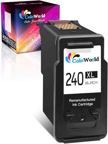 استبدال خرطوشة الحبر المعاد تصنيعها من ColoWorld لـ Canon 240 PG-240XL لطابعة Pixma MG3620 MG3600 MX452 MG2120 MG3520 MX472 MG3220 MX432 MG2220 MX512 MG3122 MG3222 MG3120 (1 أسود) in Kuwait
