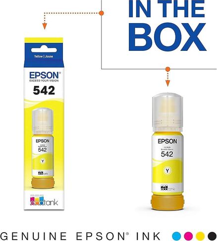 زجاجة حبر EPSON 542 EcoTank فائقة السعة باللون الأصفر (T542420-S) تعمل مع EcoTank Pro ET-5150، ET-5170، ET-5180، ET-5800، ET-5850، ET-5880، ET-16600، ET-16650 in Kuwait