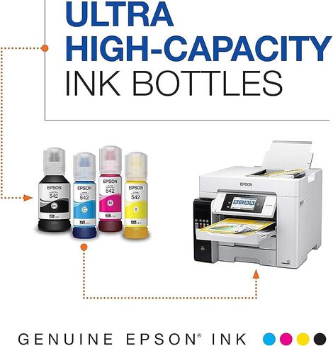 زجاجة حبر EPSON 542 EcoTank فائقة السعة باللون الأصفر (T542420-S) تعمل مع EcoTank Pro ET-5150، ET-5170، ET-5180، ET-5800، ET-5850، ET-5880، ET-16600، ET-16650 in Kuwait