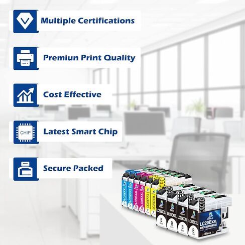 بديل متوافق مع LC20E مزدوج D لخراطيش الحبر Brother LC20E LC-20E XXL لطابعة Brother MFC-J985DW J775DW J5920DW J985DWXL (4BK+2C+2M+2Y) إصدار محدث من 10 عبوات in Kuwait
