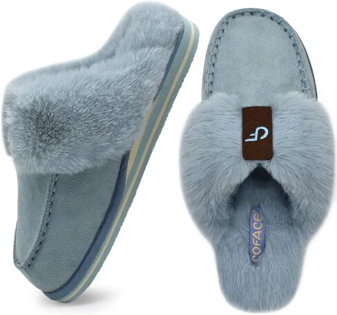 COFACE Womens Fluffy Slippers with Cozy Memory Foam Ladies Fuzzy House Slippers Warm Plush Fur Lined Slip on Arch Support Slippers Indoor Outdoor in Saudi Arabia
