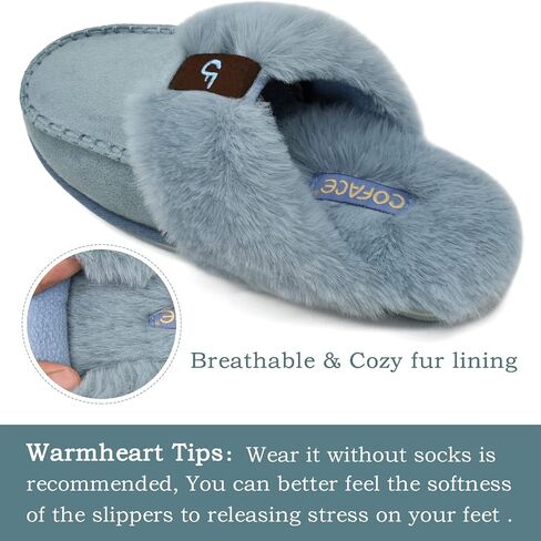COFACE Womens Fluffy Slippers with Cozy Memory Foam Ladies Fuzzy House Slippers Warm Plush Fur Lined Slip on Arch Support Slippers Indoor Outdoor in Saudi Arabia
