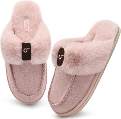 COFACE Womens Fluffy Slippers with Cozy Memory Foam Ladies Fuzzy House Slippers Warm Plush Fur Lined Slip on Arch Support Slippers Indoor Outdoor in Saudi Arabia