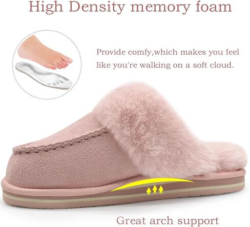 COFACE Womens Fluffy Slippers with Cozy Memory Foam Ladies Fuzzy House Slippers Warm Plush Fur Lined Slip on Arch Support Slippers Indoor Outdoor in Saudi Arabia