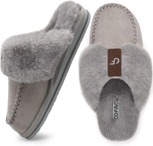 شباشب نسائية منفوش من COFACE مع شبشب منزلي مريح من الإسفنج الذكي للسيدات مبطن بالفرو المخملي سهل الارتداء ودعم القوس في الأماكن المغلقة والخارجية in Kuwait