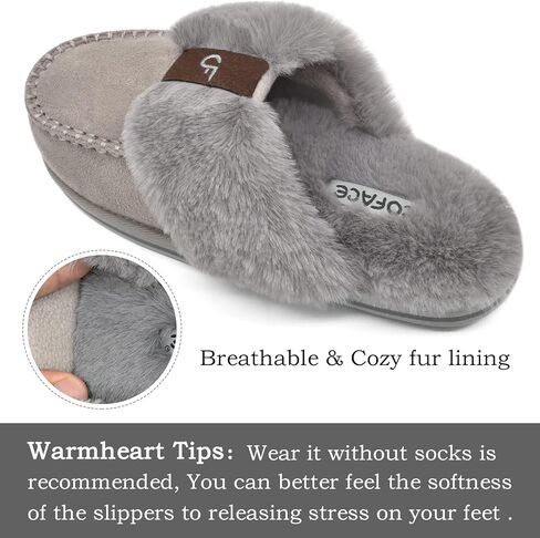 شباشب نسائية منفوش من COFACE مع شبشب منزلي مريح من الإسفنج الذكي للسيدات مبطن بالفرو المخملي سهل الارتداء ودعم القوس في الأماكن المغلقة والخارجية in Kuwait