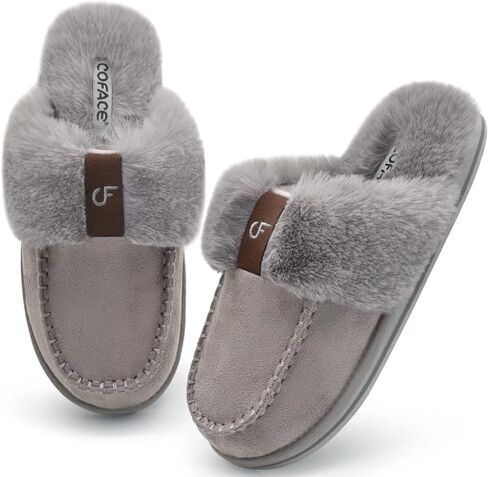 شباشب نسائية منفوش من COFACE مع شبشب منزلي مريح من الإسفنج الذكي للسيدات مبطن بالفرو المخملي سهل الارتداء ودعم القوس في الأماكن المغلقة والخارجية in Kuwait