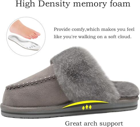 شباشب نسائية منفوش من COFACE مع شبشب منزلي مريح من الإسفنج الذكي للسيدات مبطن بالفرو المخملي سهل الارتداء ودعم القوس في الأماكن المغلقة والخارجية in Kuwait