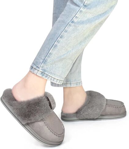 شباشب نسائية منفوش من COFACE مع شبشب منزلي مريح من الإسفنج الذكي للسيدات مبطن بالفرو المخملي سهل الارتداء ودعم القوس في الأماكن المغلقة والخارجية in Kuwait