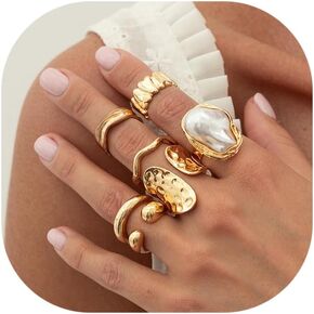Chunky Knuckle Rings for Women Chunky Gold Statement Stacking Crystal Knuckle Rings Set Statement Flower Artificial Baroque Pearl Ring Jewelry in Saudi Arabia