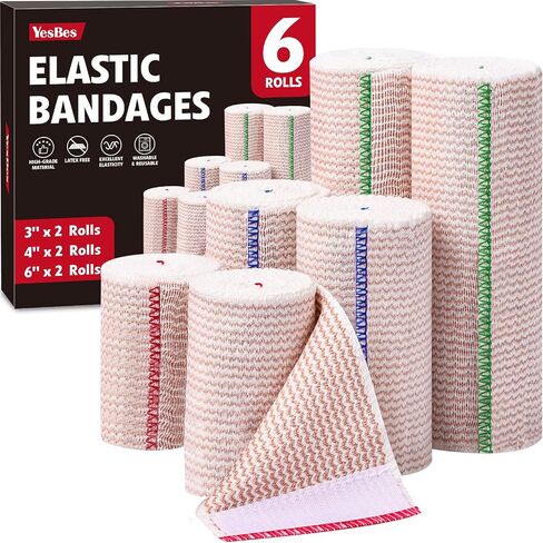 6 Pack Premium Elastic Bandage Wrap(2x2, 2x3, 2x4), Compression Bandage Wrap, Lymphedema Wraps for Legs, Ankle, Knee, Tummy in Saudi Arabia
