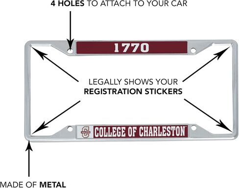 Desert Cactus College of Charleston License Plate Frame Car Tag Holder for Front or Back of Car Cougars C of C Officially Licensed Metal (Year) in Saudi Arabia