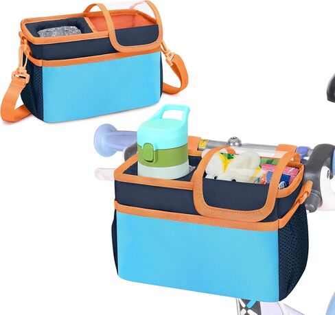 Kids Bike Basket Front, Scooter Bag, Cute Bicycle Accessories with Insulated Cup Holder for Boys Girls Children, Fit Most Handlebar, Tricycle, with Detachable Shoulder Strap in Saudi Arabia