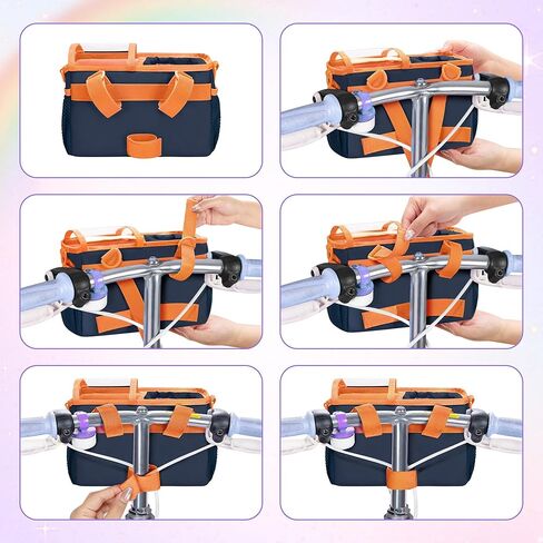 Kids Bike Basket Front, Scooter Bag, Cute Bicycle Accessories with Insulated Cup Holder for Boys Girls Children, Fit Most Handlebar, Tricycle, with Detachable Shoulder Strap in Saudi Arabia