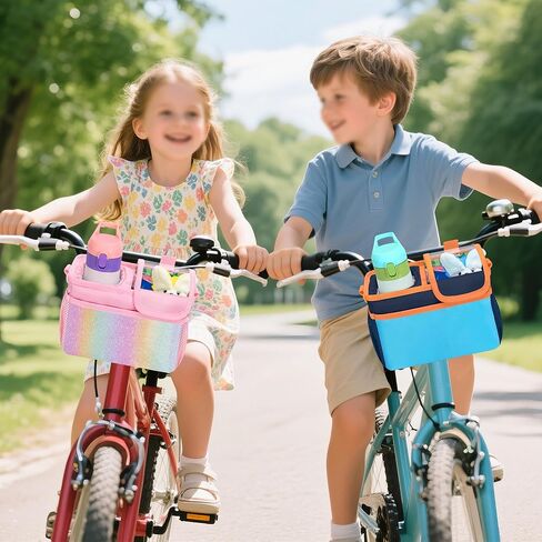 Kids Bike Basket Front, Scooter Bag, Cute Bicycle Accessories with Insulated Cup Holder for Boys Girls Children, Fit Most Handlebar, Tricycle, with Detachable Shoulder Strap in Saudi Arabia