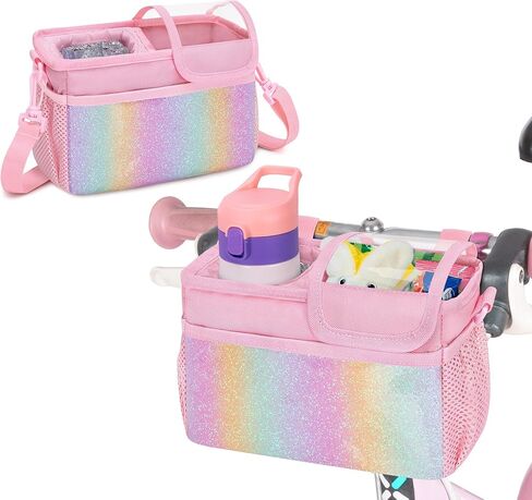 Kids Bike Basket Front, Scooter Bag, Cute Bicycle Accessories with Insulated Cup Holder for Boys Girls Children, Fit Most Handlebar, Tricycle, with Detachable Shoulder Strap in Saudi Arabia