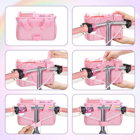 Kids Bike Basket Front, Scooter Bag, Cute Bicycle Accessories with Insulated Cup Holder for Boys Girls Children, Fit Most Handlebar, Tricycle, with Detachable Shoulder Strap in Saudi Arabia