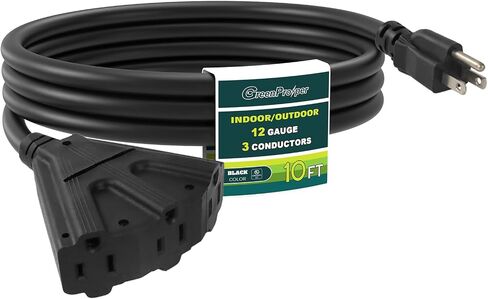 3 Outlets Indoor Outdoor Waterproof Extension Cord 25 FT, 16/3 Heavy Duty Black Electrical Power Cable with Multi Outlets 3 Prong, Great for Outside & Landscaping in Kuwait