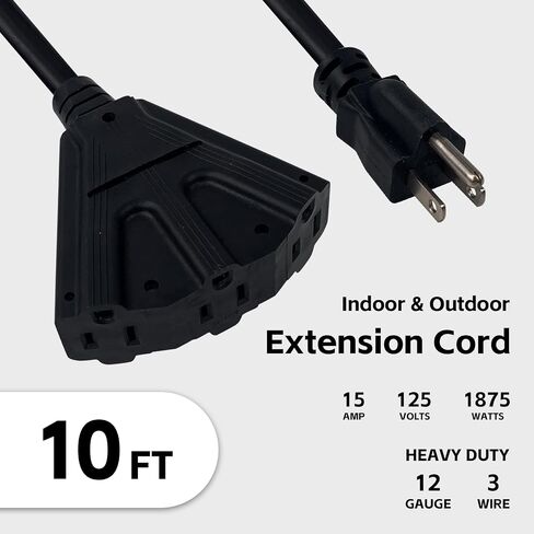 3 Outlets Indoor Outdoor Waterproof Extension Cord 25 FT, 16/3 Heavy Duty Black Electrical Power Cable with Multi Outlets 3 Prong, Great for Outside & Landscaping in Kuwait