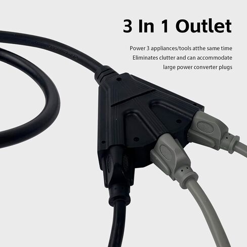 3 Outlets Indoor Outdoor Waterproof Extension Cord 25 FT, 16/3 Heavy Duty Black Electrical Power Cable with Multi Outlets 3 Prong, Great for Outside & Landscaping in Kuwait