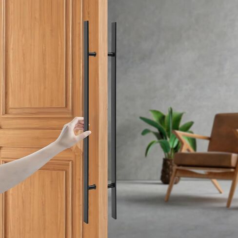 47.05in Push Pull Door Handle,Double Sided H-Shaped Commercial Sliding Doors Handle,Heavy Duty Swing Door Handles Replacement for Glass Door,Wooden Door (Black-Frosted, 47.05 * 1.6in) in Kuwait