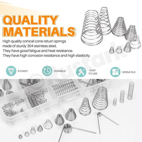 123Pcs 10 Sizes Stainless Steel Taper Spring Assortment Set Cone Compression Spring Tower Pressure Spring Conical Spring Small Compression Springs for Home Repair Industry in Saudi Arabia