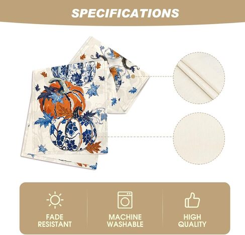 Artoid Mode Pumpkins Maple Leaf Blue and White Porcelain 210 GSM Fall Table Runner, Seasonal Kitchen Dining Table Decoration for Home Party Decor 13x72 Inch in Saudi Arabia