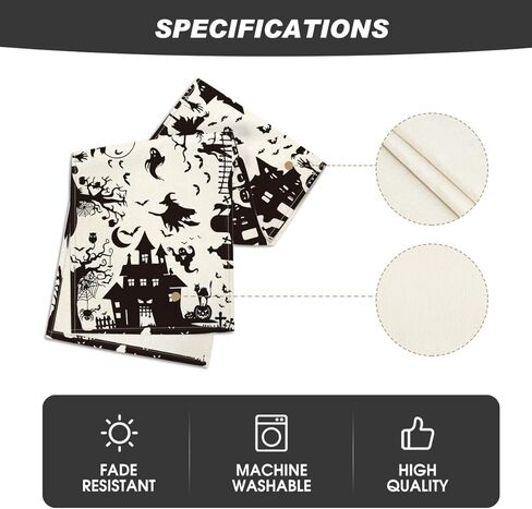Artoid Mode Black White Spooky Haunted House Tree Ghost Witch Halloween Table Runner ، Fall Kitchen Dining Table Decoration for Home Party Decor in Saudi Arabia