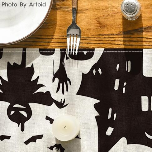 Artoid Mode Black White Spooky Haunted House Tree Ghost Witch Halloween Table Runner ، Fall Kitchen Dining Table Decoration for Home Party Decor in Saudi Arabia