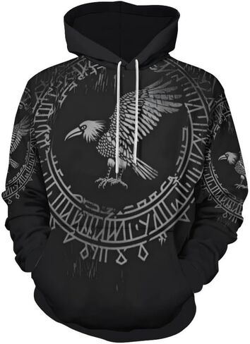 ENLACHIC Men's Viking Tattoo 3D Digital Print Hoodies Pullover Sweatshirt in Kuwait