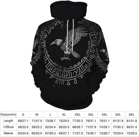 ENLACHIC Men's Viking Tattoo 3D Digital Print Hoodies Pullover Sweatshirt in Kuwait