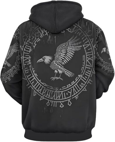 ENLACHIC Men's Viking Tattoo 3D Digital Print Hoodies Pullover Sweatshirt in Kuwait