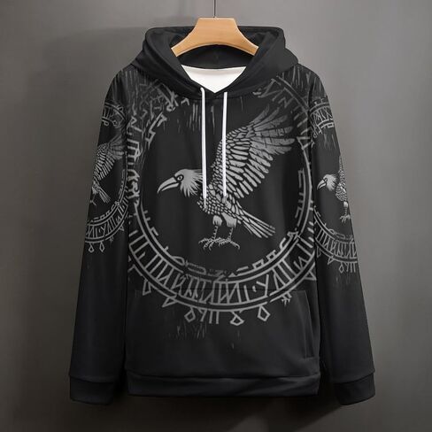 ENLACHIC Men's Viking Tattoo 3D Digital Print Hoodies Pullover Sweatshirt in Kuwait