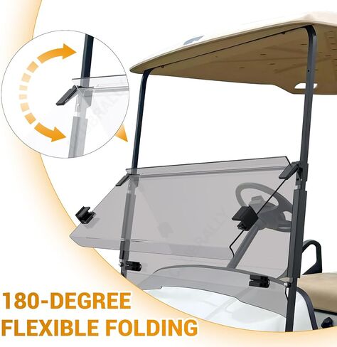 طقم جولف عربة الجولف ، طي لأسفل ومضادة للزجاج الأمامي لعام 1995-2013 EZGO TXT/DCS/PDS ، 40.6 "W × 33" H ، Tinted/Clear in Kuwait