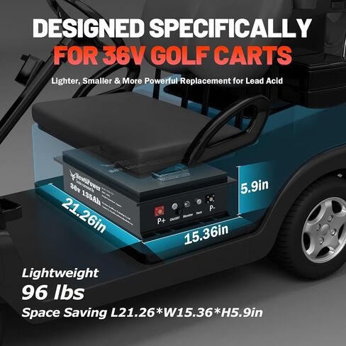 36V 135AH GOLF CART LITHIUM LIFEPO4 بطارية مع شاحن و 200A BMS من الدرجة A DEERTERY BATTERABLE ، 10000+ دورة ، مثالية لعربة الجولف ، وتطبيقات الشبكة (36V 135AH-GC) in Kuwait