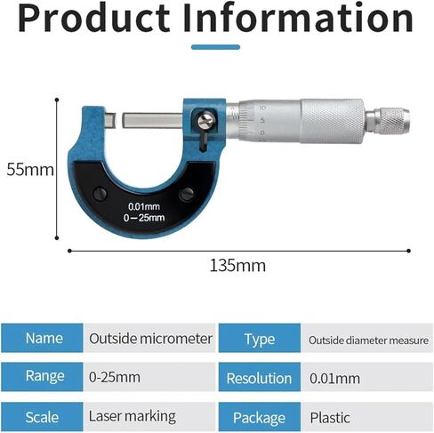 أداة ميكرومتر 0-25 مم خارج ميكرومتر 0.01 مم قياس دقة قياس أدوات الفرجار in Kuwait