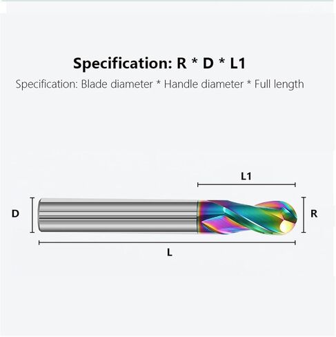 Ball End Mill HRC55 2 Flute DLC Aluminum Cutter Tools R0.5 6mm Carbide CNC Milling for Aluminum, Copper and Acrylic Router Bit(PAINTCOAT_R1X4X50) in Saudi Arabia