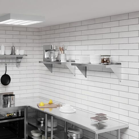 Amgood 12 "عرض × 30" طول | رف الجدار الفولاذ المقاوم للصدأ | حافة مربعة | رفوف المعادن | الخدمة الثقيلة | الصف التجاري | جدار جدار | NSF معتمد in Saudi Arabia