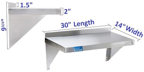 AmGood 14" Width x 30" Length | Stainless Steel Wall Shelf | Square Edge | Metal Shelving | Heavy Duty | Commercial Grade | Wall Mount | NSF Certified in Kuwait