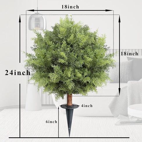 شجيرة الكرة الاصطناعية مع سبايك ، 24inch فو بوكوود توبوود بول شجرة في الهواء الطلق (2Pack) in Kuwait