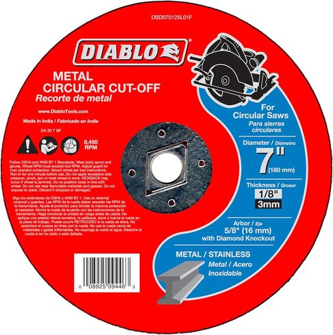 Diablo Metal Circular Cut - Off Disc - 7" Diameter, 5/8" DKO Arbor, 1 Hub Type, 1/8" Thickness, 8450 Max RPM - DBD070125L01F in Saudi Arabia