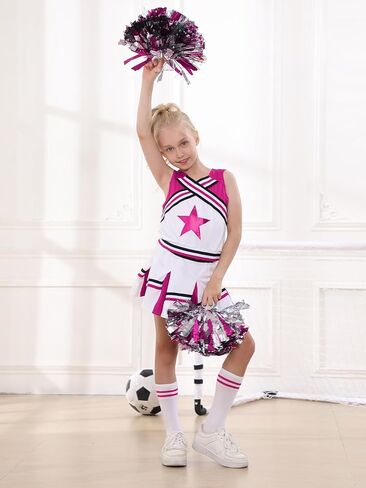 زي LOLANTA Big Girls Cheerleader الزي الرسمي زي التشجيع، علامة تجارية ممتعة للشباب، أحمر وأبيض (أحمر، 8-10) in Kuwait