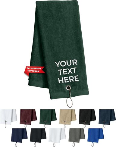Custom Golf Towel for Golf Bags, Balls - Add Your Embroidered Name - Personalized Trifold Golf Bag Towels with Clip, for Men and Women in Saudi Arabia