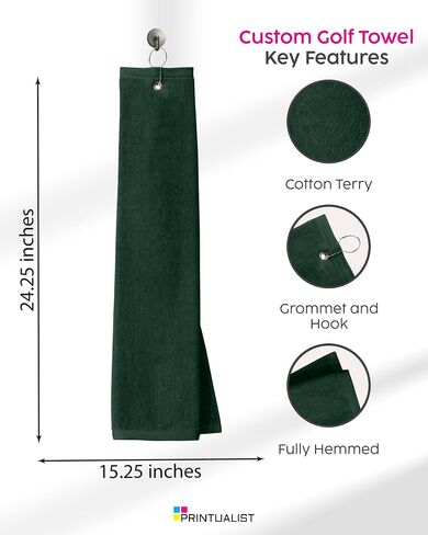 Custom Golf Towel for Golf Bags, Balls - Add Your Embroidered Name - Personalized Trifold Golf Bag Towels with Clip, for Men and Women in Saudi Arabia